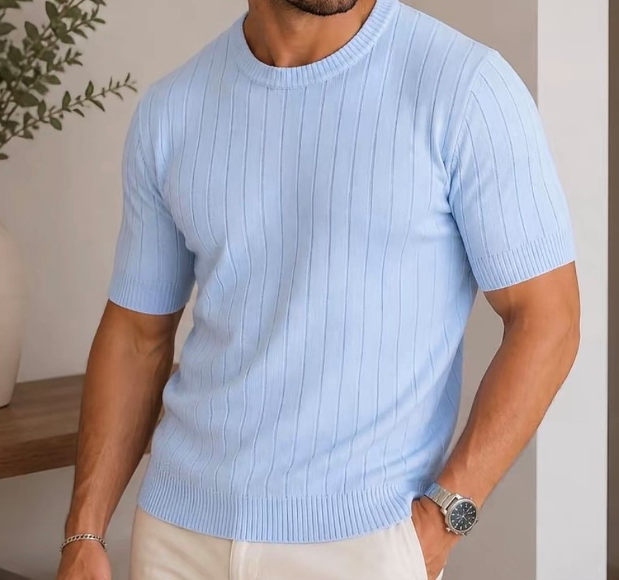 Camisa Textura Canelada Tricot Gola Careca Masculina